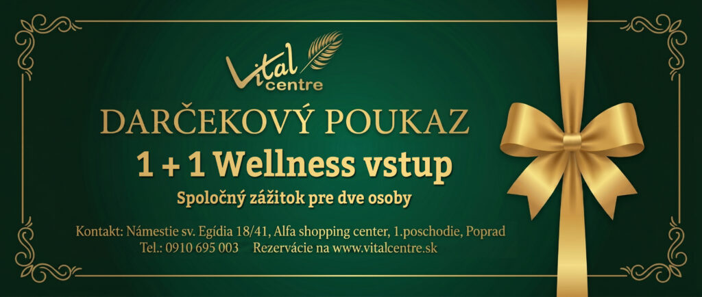 VitalCentre Poprad, darčekový poukaz 1+1-wellnes-vstup